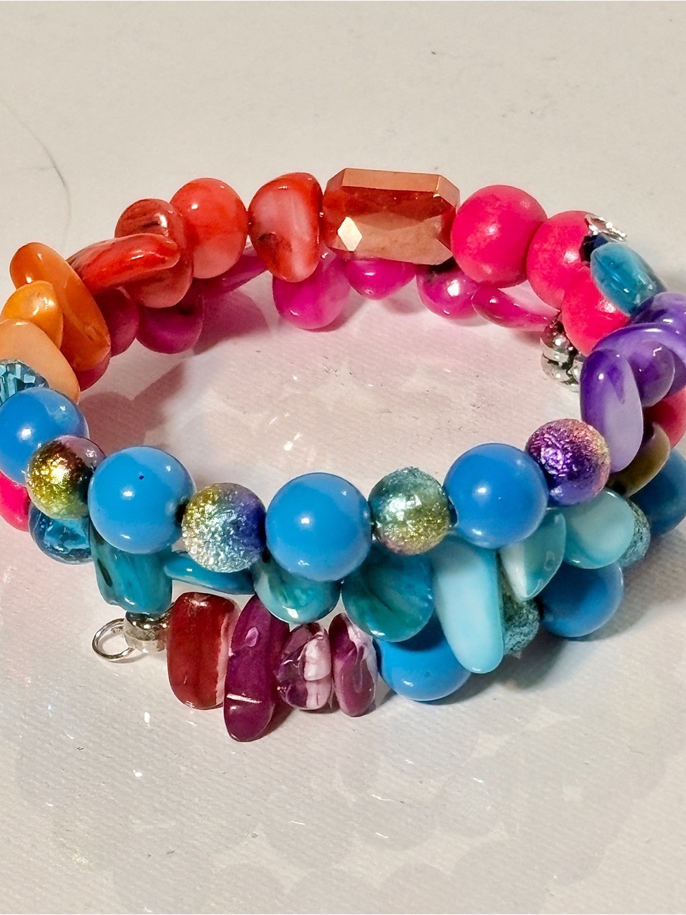 DOPAMINE BRACELET Memory Wire Wrap Beaded Pink Orange Y2K Whimsygoth Colorful